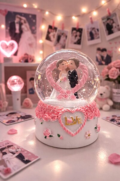 Bakmakistersen Sevgili Gelin Damat Kalpli Love Yazılı Işıklı Müzikli Kar Küre...