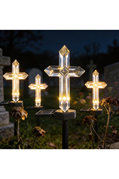 Innova Set de 4 cruci solare decorative LED alb cald pentru grădină și cimiti...