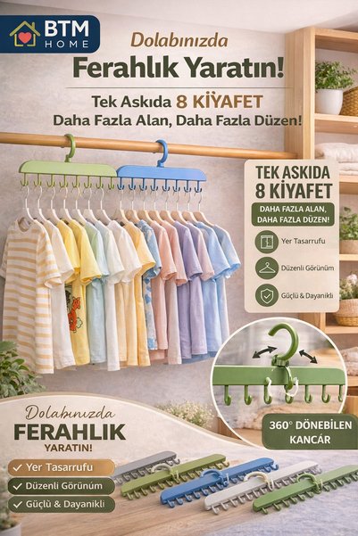 btm home 8-Hook In-Cabinet Hanger Organizer Rotating Hanger Space-Saving Multi-Purpose Clothing Hanger