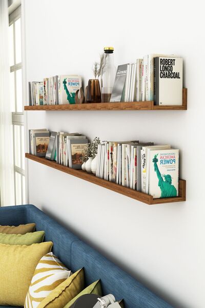 Saule Açık Ceviz 2 Li 150cm Çam 15 cm Derinlik Büyük Resim Çerçeve Rafı Duvar...