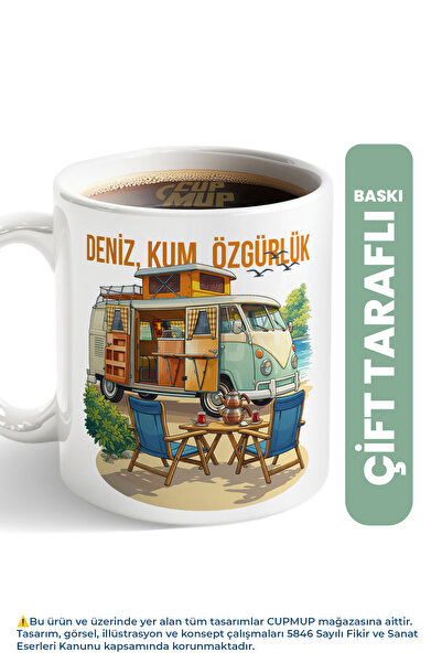 Cup Mup Karavan Yaz Temalı Kupa Bardak – Tatil ve Kamp Konseptli Hediyelik Ür...