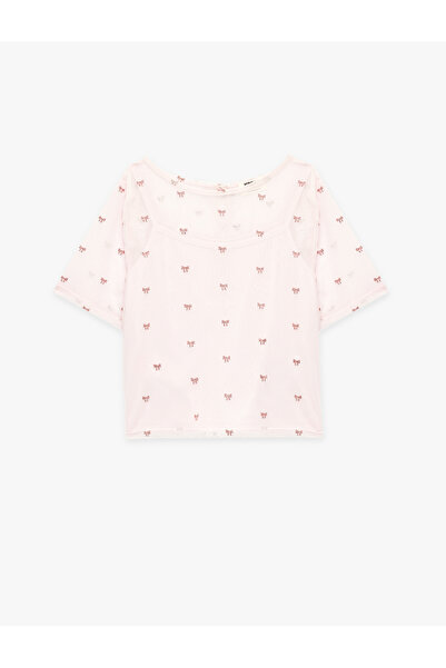 Koton Μπλούζα με κοντό μανίκι από τούλι, με φιόγκο και στάμπα