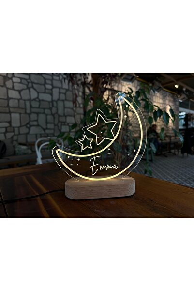 PETRADESIGN Kişiye Özel İsimli Çocuk Odası Ahşap Gece Lambası - USB Kablolu M...