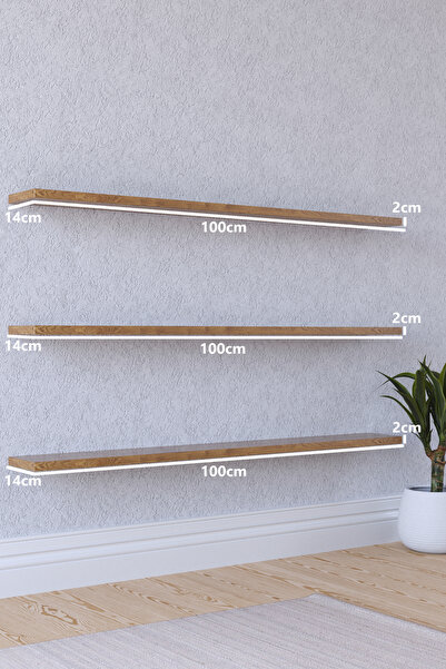 Saule 100 Cm 3lü Safir Meşe Mdf Uçan Duvar Rafı Gizli Bağlantı Kitaplık