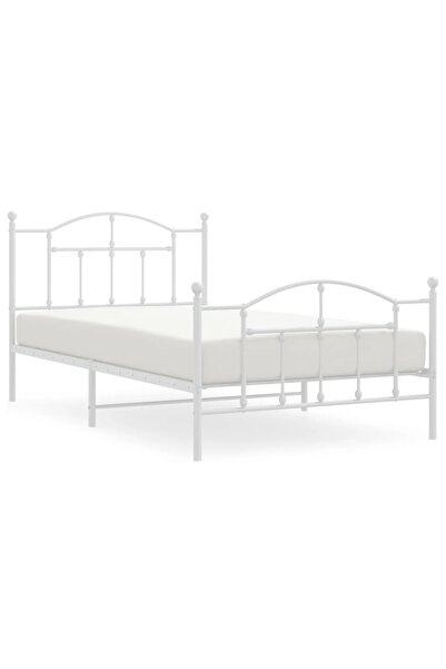 vidaxl Metal bed frame with headboard/footboard, white, 107x203 cm