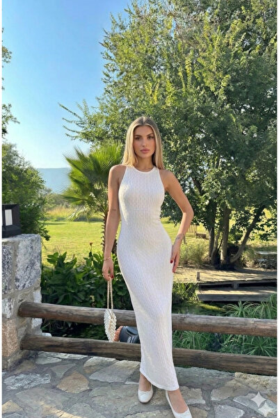 RAMİOR COLLECTION Γυναικείο Πλεκτό Φόρεμα Μάξι με Κορδόνια, Λαιμόκοψη Halter,...