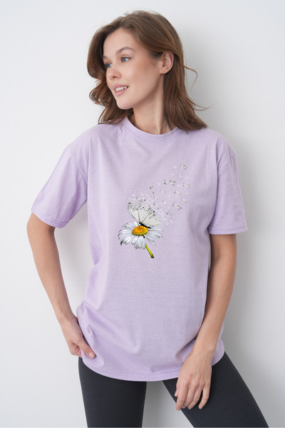 caddekombin Γυναικείο μπλουζάκι από βαμβακερό χτενισμένο βαμβάκι με στάμπα λε...