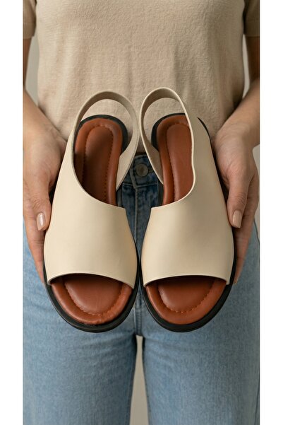 Beyond Γυναικεία Μπεζ Δερμάτινα Σανδάλια Ανοιχτά Μπροστά 1cm BYNDPWR05