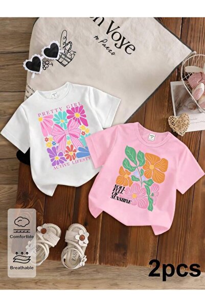 MORNİNG KİDS Tricou pentru fete Sunshine-Pretty Girl, imprimat, pachet de 2, ...
