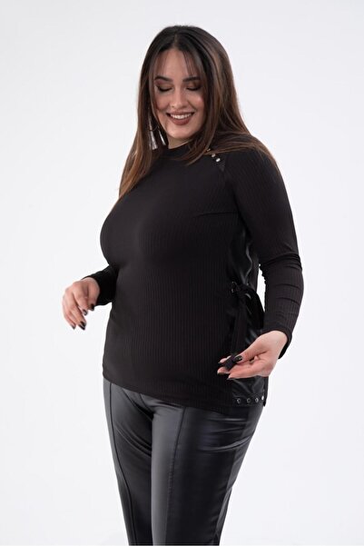 Roxxlen Γυναικεία μπλούζα μεγάλου μεγέθους με καρφιτσωτή πόρπη στο πλάι, μαύρη