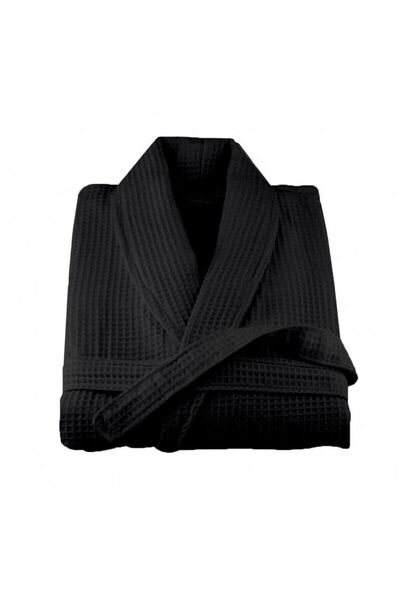 VENCY Cotton Waffle Pike Bathrobe S/M- Black