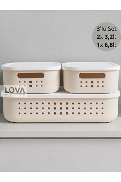 Lova Bubble Delikli Sepet Kutu Organizer Set (2 Adet 3,2 lt)-(1 Adet 6,8 lt)