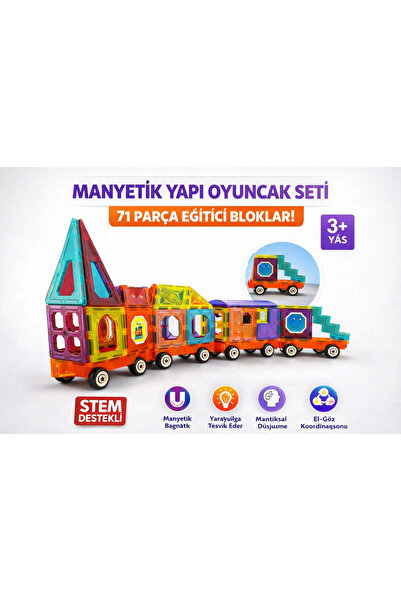 TRUST STORE 71 Parça Manyetik Yapı Oyuncak Seti Magnetik Tren Blok İnşa Oyunu