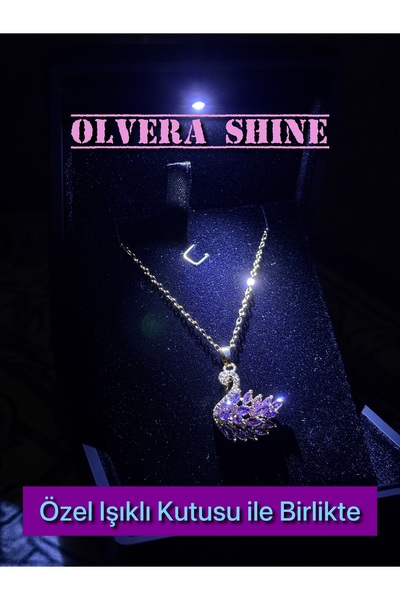 olvera shine Işıklı Kutuda Mor Kuğulu Swan Kolye Gold
