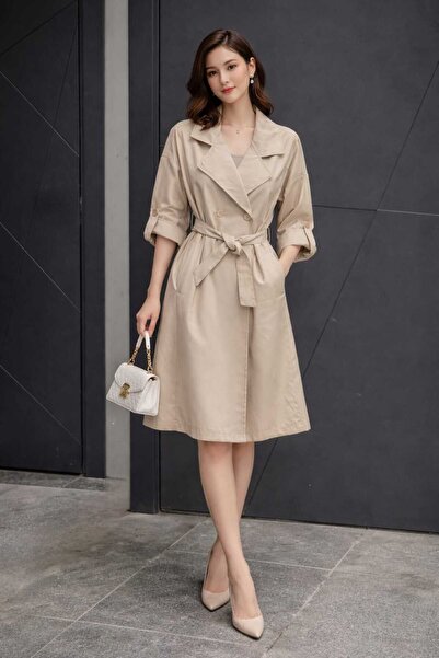 Noa&Noa Γυναικεία καμπαρντίνα με λεπτομέρεια στον ώμο, με κουμπιά και δέσιμο