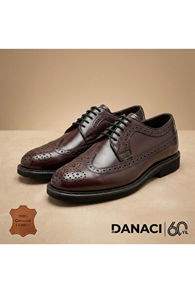 DANACI Erkek Hakiki Deri Full Brogue Kanat Desenli Bağcıklı Klasik Ayakkabı 9...