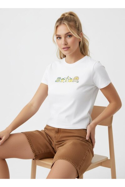 Noi Belis Πλεκτό T-Shirt με σχέδια, σε στυλ Crop Boy και λαιμόκοψη Crew Neck ...