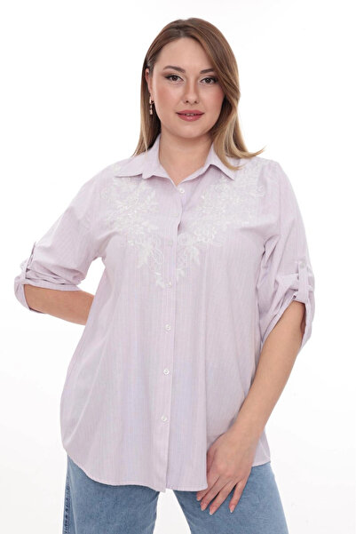 Lady Majestic Μεγάλο μέγεθος, 100% βαμβάκι, με λεπτομέρεια κεντήματος, ριγέ π...