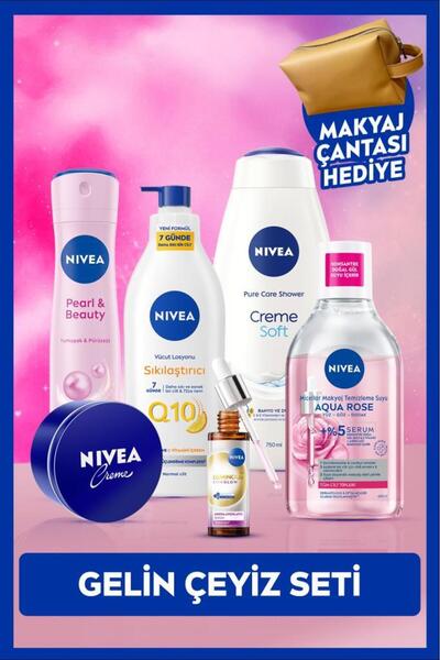 NIVEA Gelin Çeyiz Seti,Deodorant, Duş Jeli, Makyaj Temizleme Suyu, Serum, Vüc...