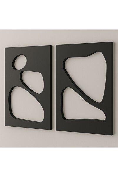 OEM Set de 2 decorațiuni de perete Re-Bloom, MDF, negru, 50 x 70 cm