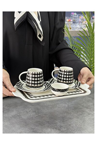 Doğudeko 2-Piece Cup Set with Tray 6 Pieces Almond