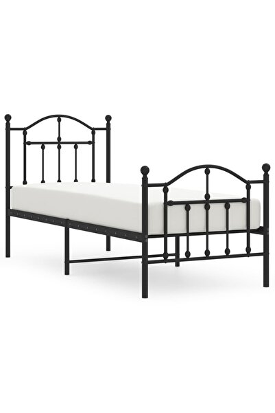 vidaxl Metal bed frame with headboard/footboard, black, 75x190 cm