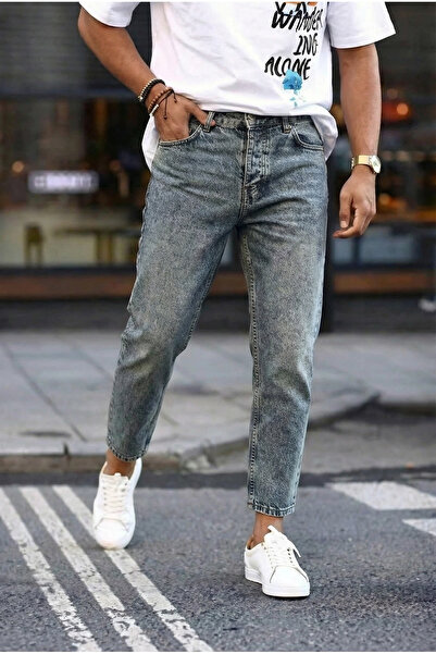 MADZEYMODA Ανδρικό τζιν παντελόνι Boyfriend Fit, μπλε, που πλένεται στο πλυντ...