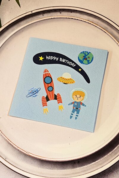 PEKSHOP Space Theme Birthday Napkin Blue Square Fabric Textured Napkin 12 Pieces