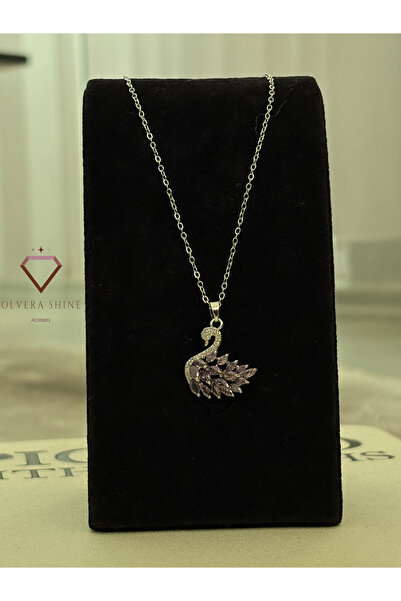 olvera shine 316L Steel Purple Swan Pendant Silver