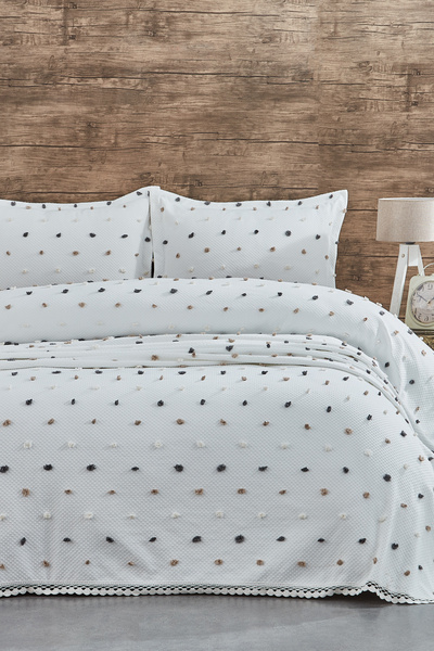 EvienHome Σετ Βαμβακερό Κάλυμμα Κρεβατιού με Δαντέλα, Διπλό Σετ Πικέ 3 Τεμαχί...