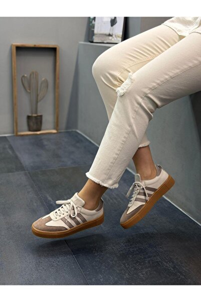 DİVA Γυναικεία casual αθλητικά παπούτσια από δέρμα κρεμ βιζόν