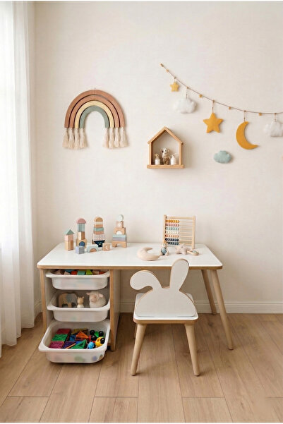 POFİTTO Çocuk Masa Sandalye Takımı-3 Sepetli Çocuk Çalışma Masası Aktivite Ma...