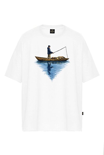 Espina Premium تي شيرت رجالي بأكمام قصيرة مطبوع عليه Fisherman on a Boat مقاس...