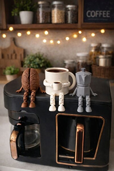 Printorium Sevimli Kahve Köşesi 3’lü Biblo Seti - Kahve Çekirdeği - Moka Pot ...