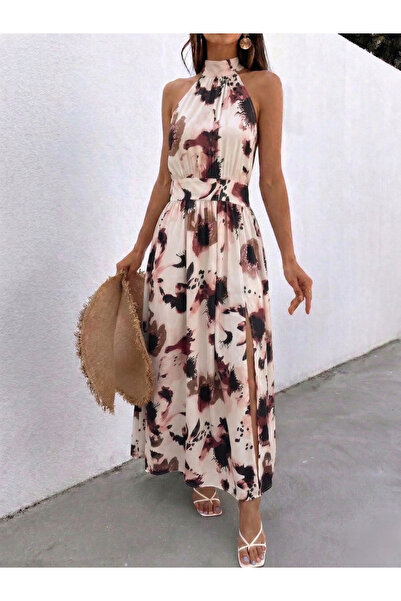 mass fashion Γυναικείο φόρεμα σατέν με σχέδιο
