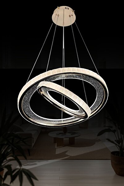 RONİSU AYDINLATMA Sera 60 cm Lüks 2 Halkalı Kristal Görünümlü Pleksi Led Aviz...