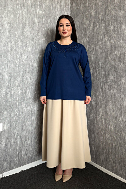 ModaPlaza Γυναικεία Μπλούζα Μακρυμάνικη με Κέντημα και Πέτρες, Μεγάλο Μέγεθος...