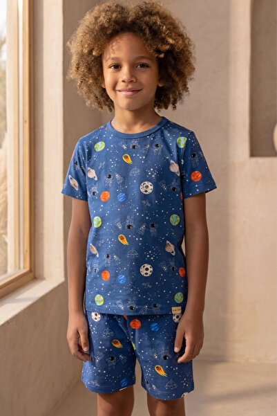 Katia&Bony Σετ σορτς για αγόρια σε σκούρο μπλε χρώμα με διαστημικό σχέδιο
