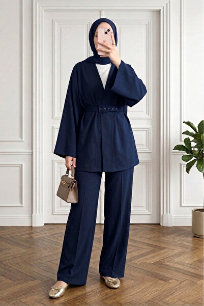 MODAQU Σετ Παντελονιού Κιμονό με Ζώνη - Διπλό Σετ - Ναυτικό Μπλε