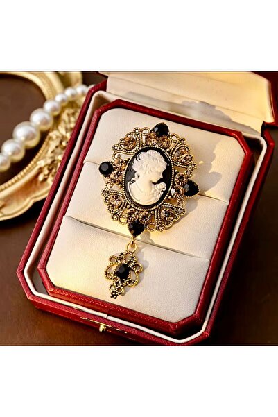 Rachel Silver Gold Renk Zirkon Taşlı Lady Cameo Kraliçe Broş