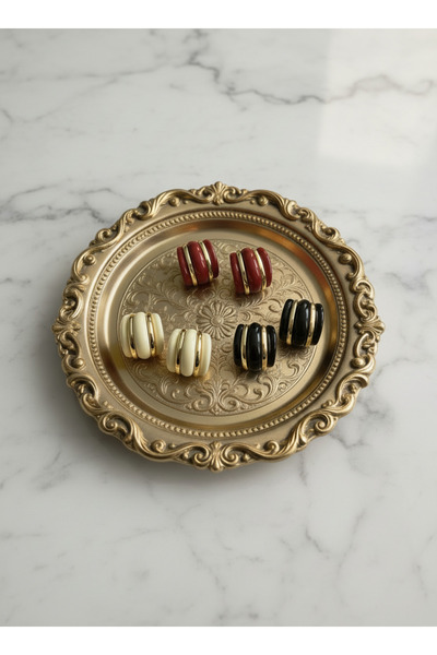 Noi jewelry Vintage Form Gold Detaylı Renkli Halka Küpe