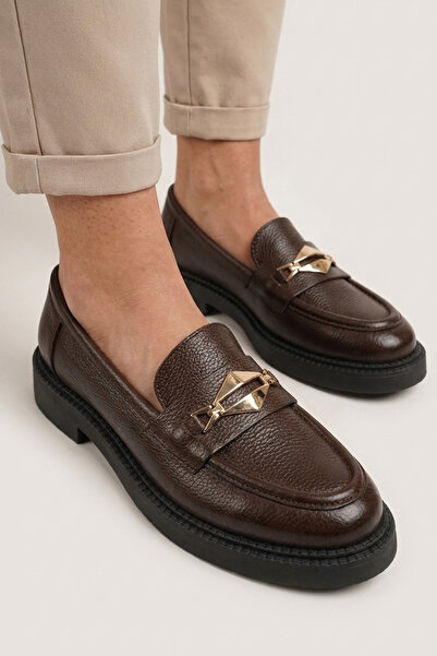GRADA Γνήσια εμπριμέ δερμάτινα γυναικεία παπούτσια loafer σε καφέ χρώμα με χρ...