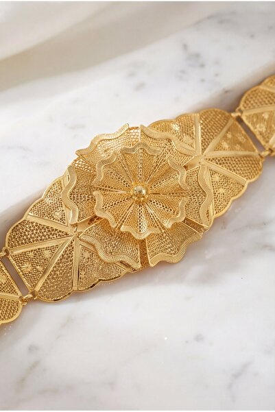 FerizZ Επιχρυσωμένη Κεντημένη Πόρπη με Λουλούδια Γυναικεία Ζώνη KMR-128