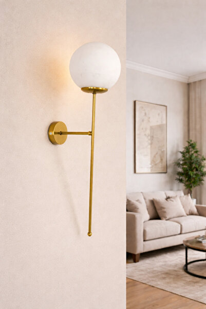Ömür Avize Ayli̇n Antique Gold Case Globe Glass Wall Sconce