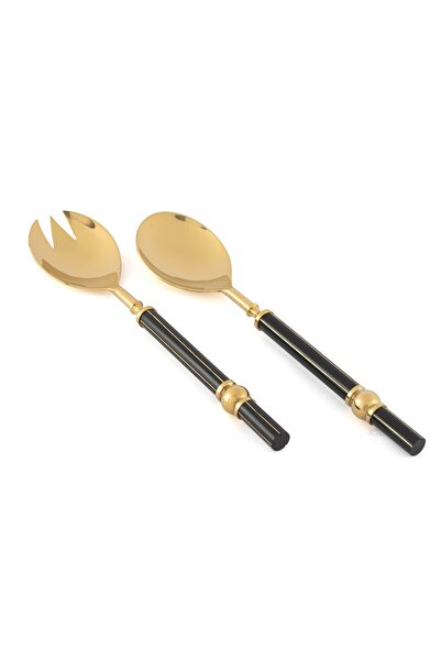Mikasa Moor Gold Black Salad Serving Set