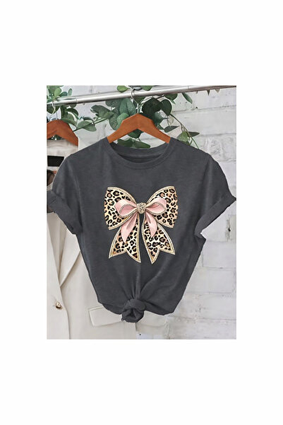 ZİYMO Γυναικείο μπλουζάκι oversized με στάμπα λεοπάρ κορδέλας