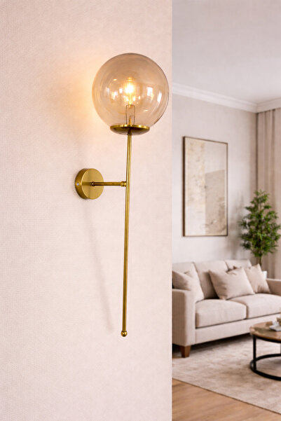 Ömür Avize Ayli̇n Antique Gold Case Globe Glass Wall Sconce