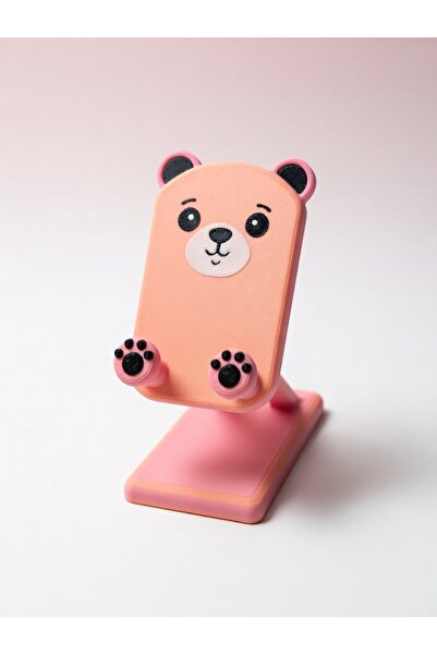 MYCRAFT3D Pati ve Ayı Tasarımlı Sevimli Telefon Standı - Yavruağzı Pembe - Ço...