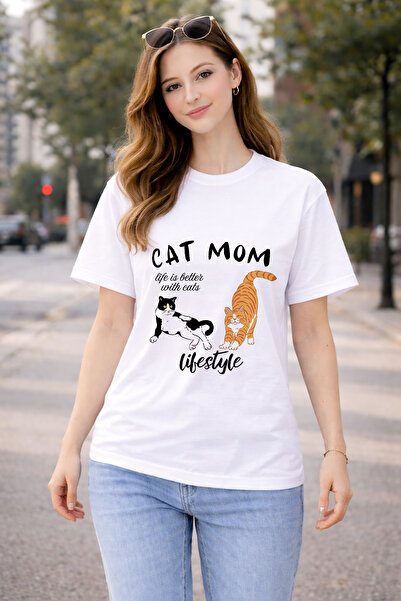 FANA Cat Mom Printed Women's T-Shirt - Special for Cat Moms, 100% Cotton Loos...