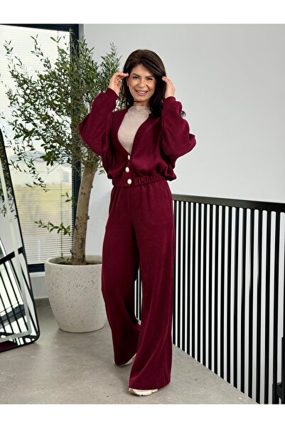 RAMONA BADESCU EXCLUSIVE Γυναικείο πλεκτό σετ με ριμπ ύφανση, ζακέτα με κουμπ...